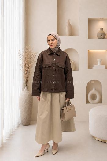 Lamelif Gabardin Kapak Cepli Ceket Acı Kahve