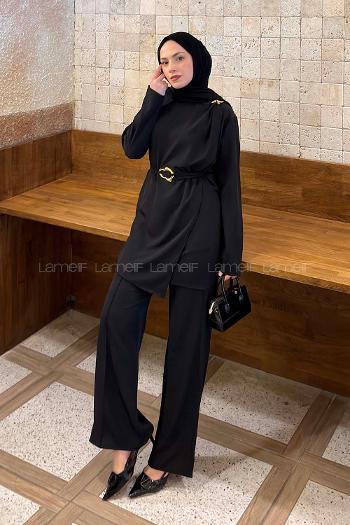 Black Crew Neck Long Arm Cupra Regular Trousers Comfortable Suit