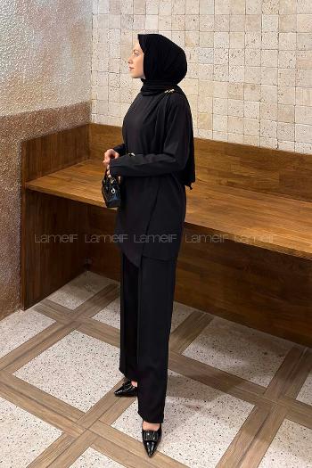 Black Crew Neck Long Arm Cupra Regular Trousers Comfortable Suit