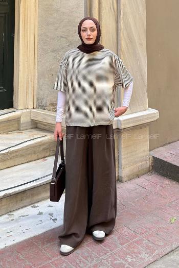 Brown Beige Crew Neck Short Arm Cotton Fabric T-shirt