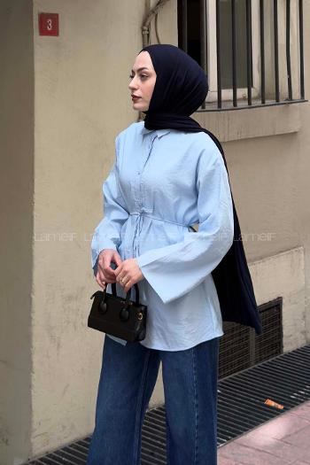 Lamelif Cupra Bağlama Detaylı Gömlek Bebe Mavisi