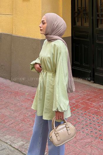 Lamelif Reglan Kol Tesettür Tunik  Mint Yeşili