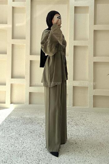 Khaki Crew Neck Long Arm Cupra Regular Trousers Comfortable Suit