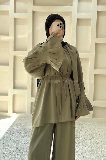 Khaki Crew Neck Long Arm Cupra Regular Trousers Comfortable Suit