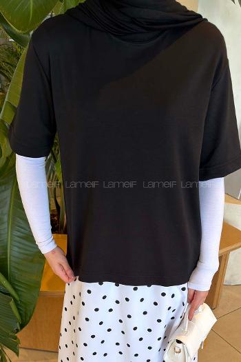 Lamelif Kısa Kol Basic T-shirt Siyah