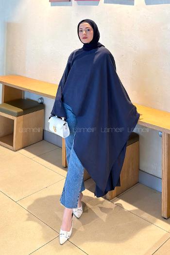 Lamelif Asimetrik Yazlık Panço Lacivert