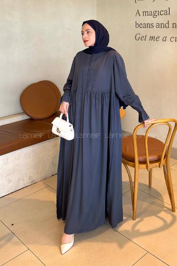 Anthracite Crew Neck Viscose Fabric Unprinted Dresess