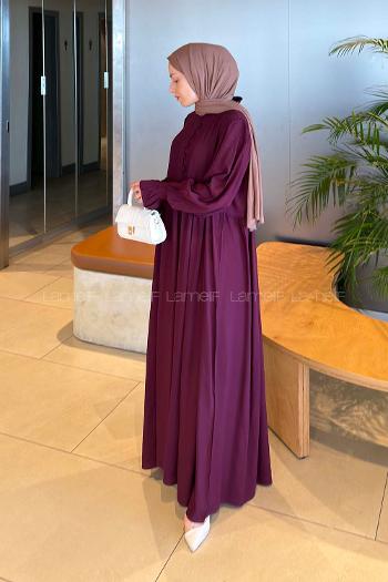 Plum Crew Neck Viscose Fabric Unprinted Dresess