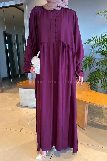 Plum Crew Neck Viscose Fabric Unprinted Dresess