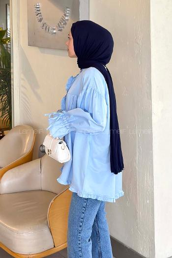 Lamelif Fırfır Detaylı Gömlek Bebe Mavisi