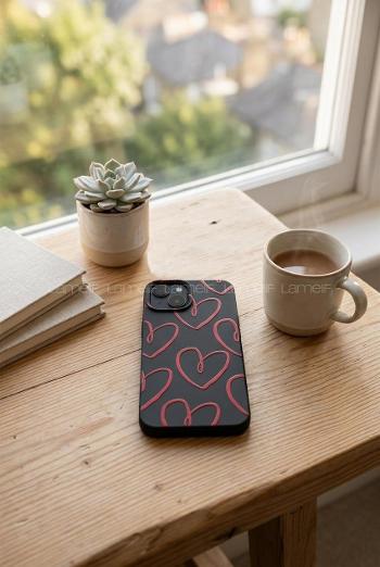 Lamelif  ıPhone 13-14 Kalp Baskılı Telefon Kılıfı