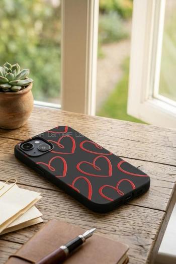 Lamelif  ıPhone 13-14 Kalp Baskılı Telefon Kılıfı