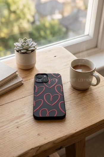 Lamelif  ıPhone 13-14 Kalp Baskılı Telefon Kılıfı