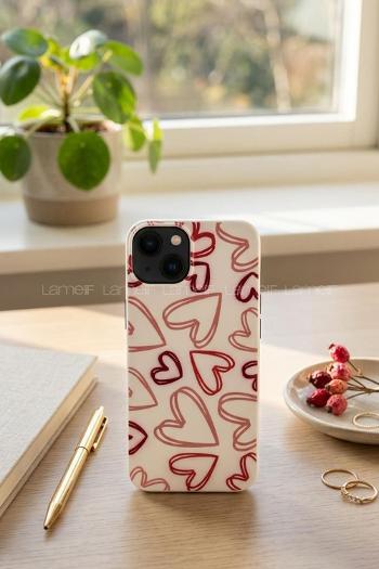 Lamelif  ıPhone 15 Kalp Baskılı Telefon Kılıfı