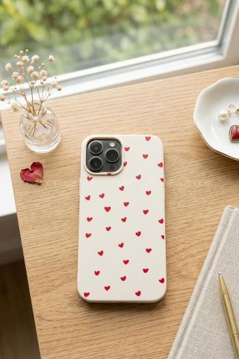 Lamelif  ıPhone 15 Minik Kalp Baskılı Telefon Kılıfı