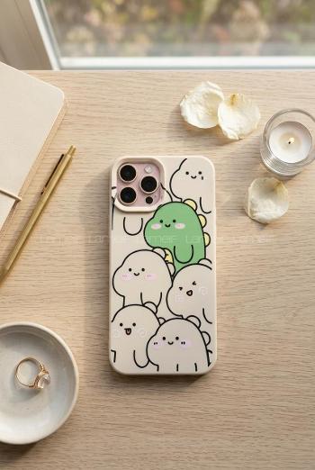 Lamelif  ıPhone 15 Sevimli Dinazor Baskılı Telefon Kılıfı