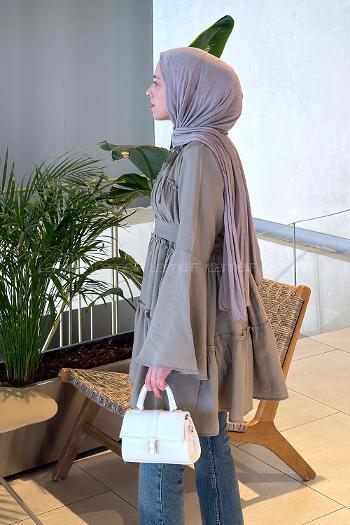 Lamelif Kat Detaylı Bağlamalı Tunik Haki