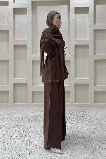 Bitter Brown Crew Neck Long Arm Cupra Regular Trousers Comfortable Suit