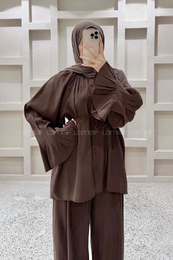 Bitter Brown Crew Neck Long Arm Cupra Regular Trousers Comfortable Suit