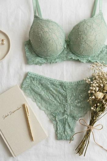 Mint Green-1 Cotton Fabric Underwire Unsupport 