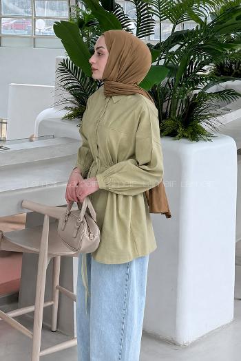 Lamelif Bağlamalı Gömlek Yağ Yeşili