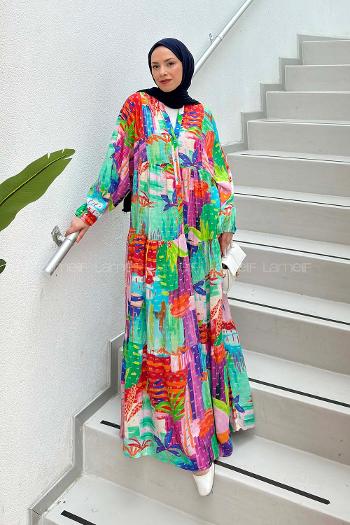 Lamelif Katleye Rengarenk Elbise