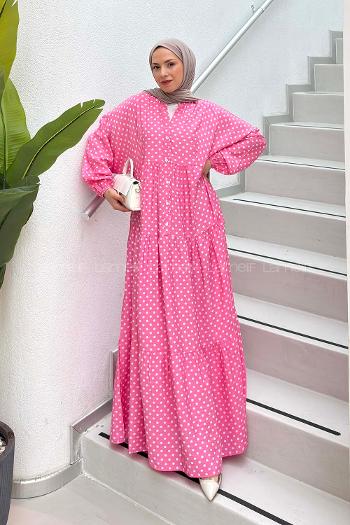 Lamelif Puantiye Desenl Elbise Pembe