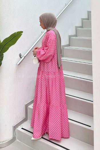 Lamelif Puantiye Desenl Elbise Pembe