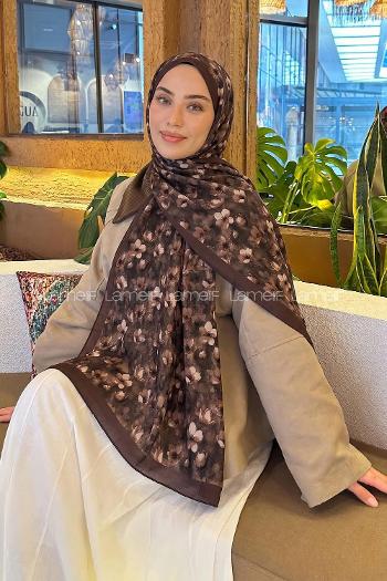 Lamelif Çiçek Desen Lara Soft Şal Acı Kahve