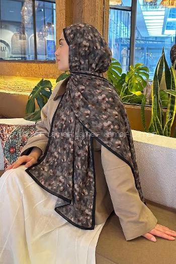 Lamelif Çiçek Desen Lara Soft Şal Antrasit