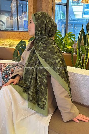 Lamelif Çiçek Desen Lara Soft Şal Haki