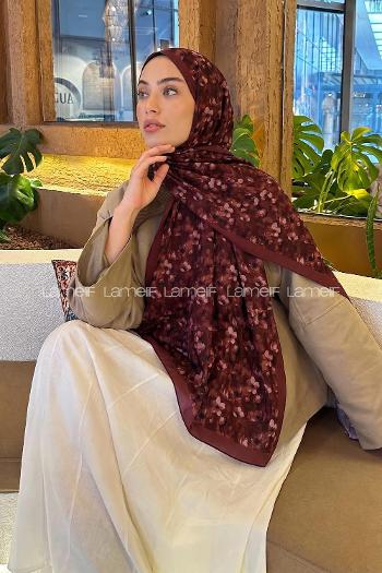 Lamelif Çiçek Desen Lara Soft Şal Kiremit