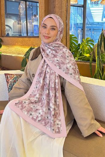 Lamelif Çiçek Desen Lara Soft Şal Şeker Pembe