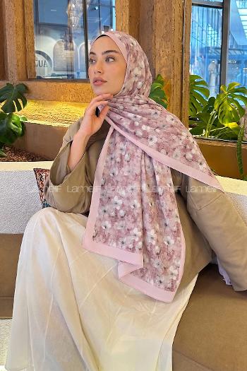 Lamelif Çiçek Desen Lara Soft Şal Şeker Pembe