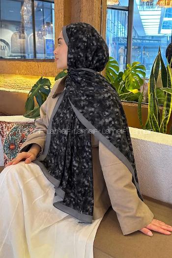 Lamelif Çiçek Desen Lara Soft Şal Siyah