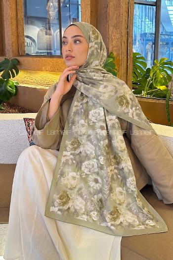 Lamelif Gül Çiçek Desen Lara Soft Şal Mint Yeşili