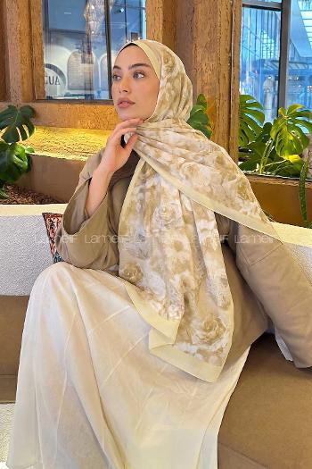 Lamelif Gül Çiçek Desen Lara Soft Şal Sarı