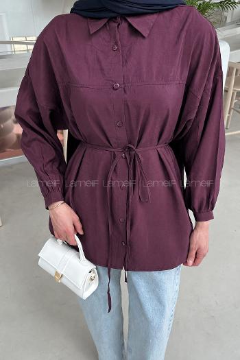Plum Shirt Collar Long Arm Cotton Unprinted Shirt