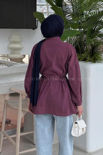 Plum Shirt Collar Long Arm Cotton Unprinted Shirt
