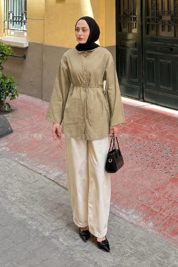 Beige Shirt Collar Long Arm Cupra Shirt
