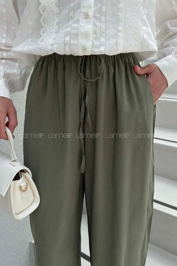 Lamelif Bağcıklı Tensel Pantolon Haki
