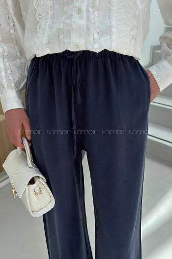 Lamelif Bağcıklı Tensel Pantolon Lacivert