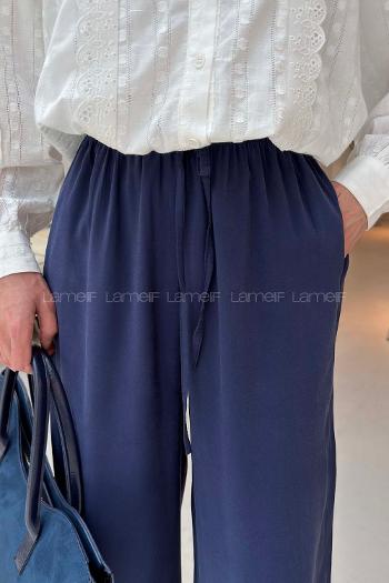 Lamelif Bağcıklı Tensel Pantolon Lacivert