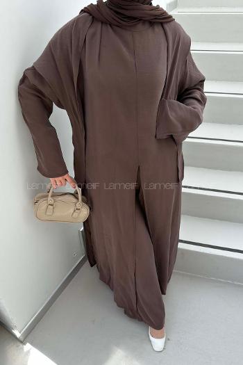Bitter Brown Neckband Long Arm Cotton Regular Trousers Comfortable Suit