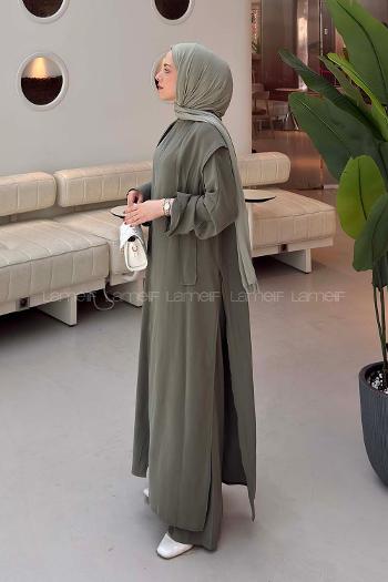 Khaki Neckband Long Arm Cotton Regular Trousers Comfortable Suit