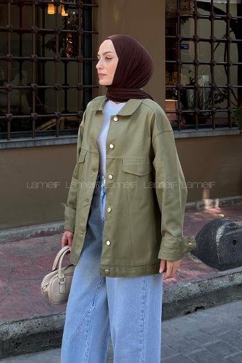Lamelif Gabardin Kapak Cepli Ceket Haki