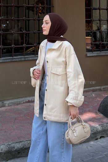 Lamelif Gabardin Kapak Cepli Ceket Taş