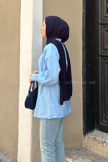 Lamelif Ön Çiçek Detaylı Bağlamalı Gömlek Bebe Mavisi