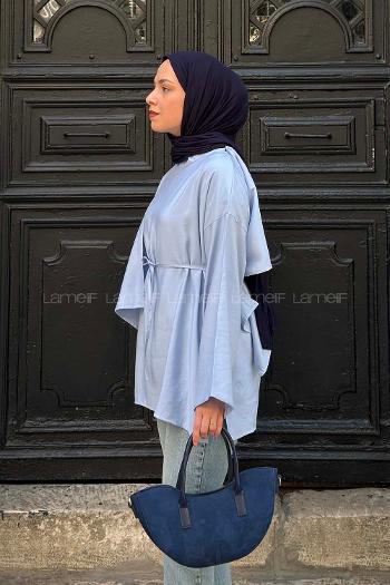 Lamelif Pelerin Detaylı Oversize Tunik Bebe Mavisi