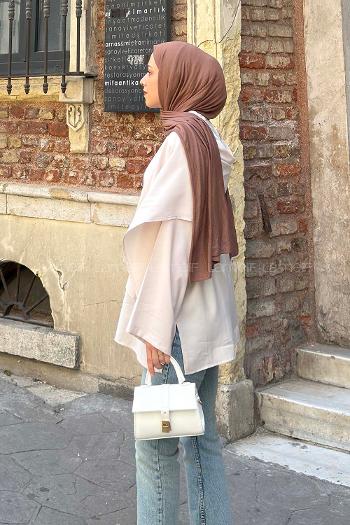 Lamelif Pelerin Detaylı Oversize Tunik Bej